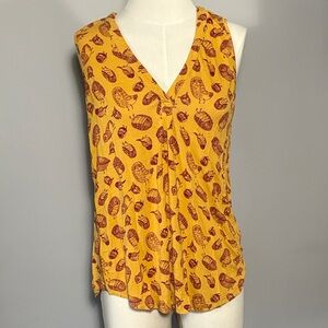 ModCloth Medium Yellow Curry Owl Sleeveless Shirt Top